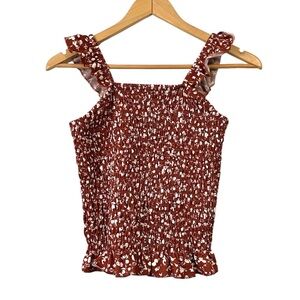 Lark + Grey Women's Floral Smocked Top ruffled shoulder straps Large